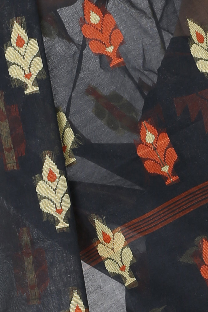 Black Pure Cotton Sidra Tant Saree (1035)